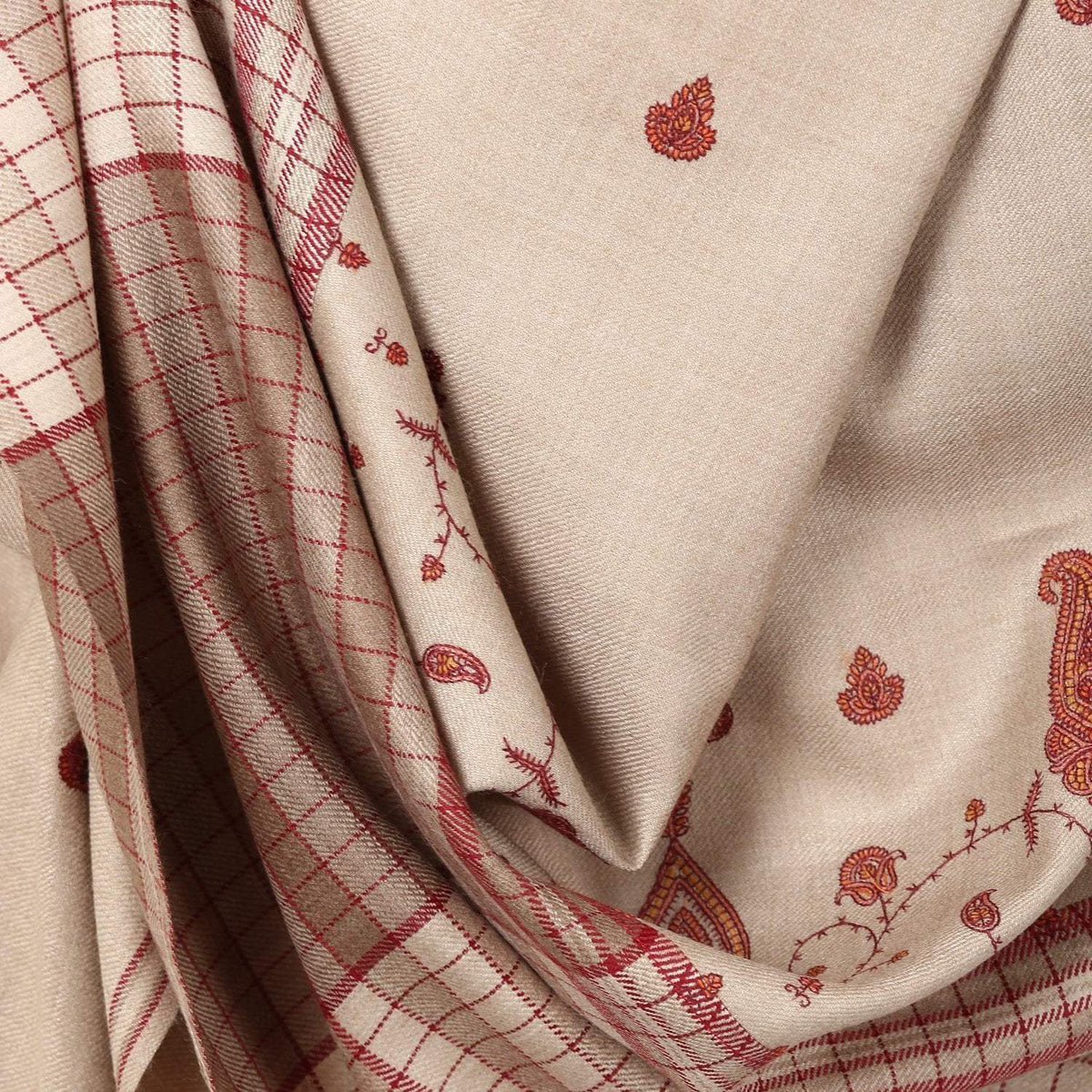 Pashtush Store Pashtush Women's Embroidered Wool Shawl with check shaded palla