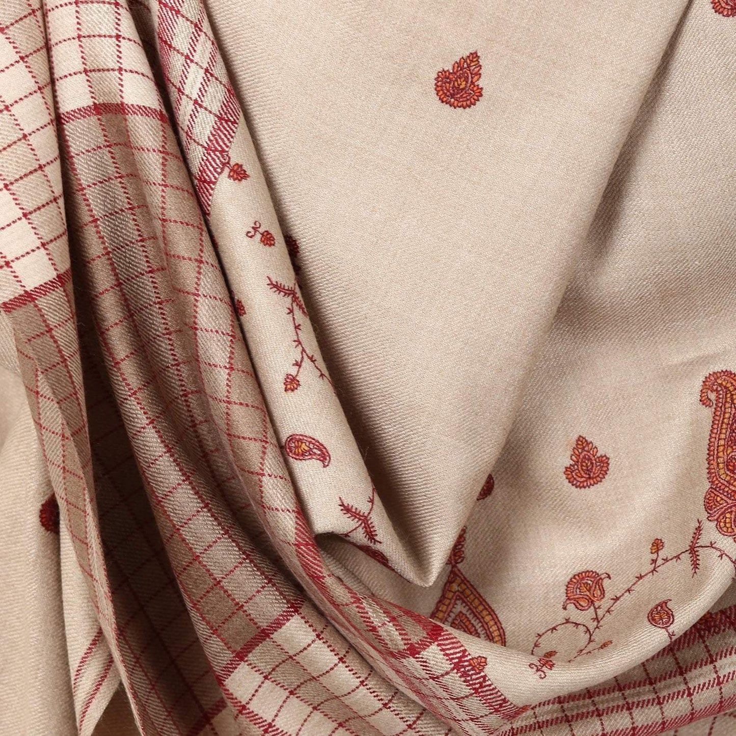 Pashtush Store Pashtush Women's Embroidered Wool Shawl with check shaded palla