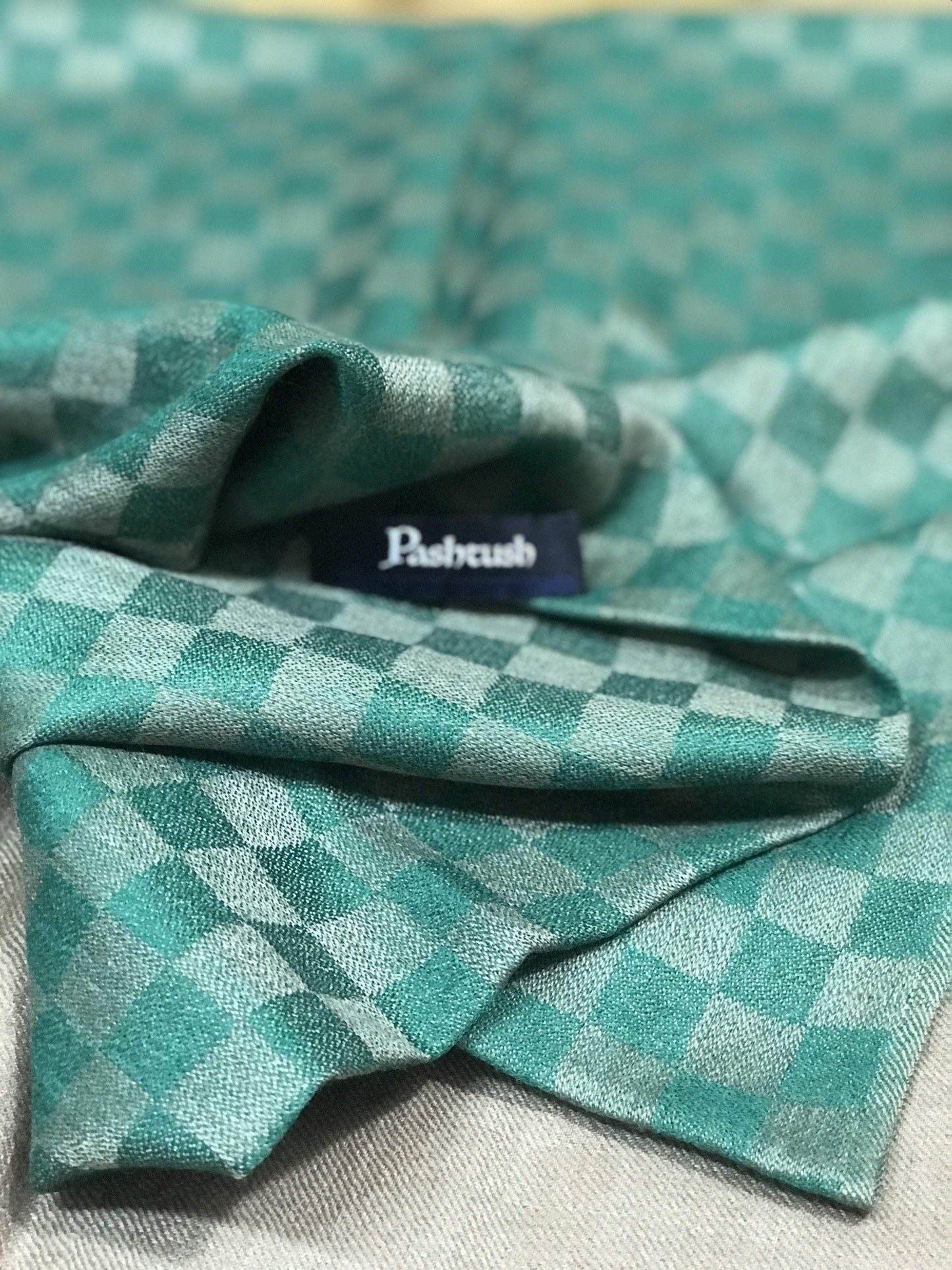 Pashtush Store Stole Pashtush Women’s pashmina handfeel extra fine checkered stole ( Bottle Green )