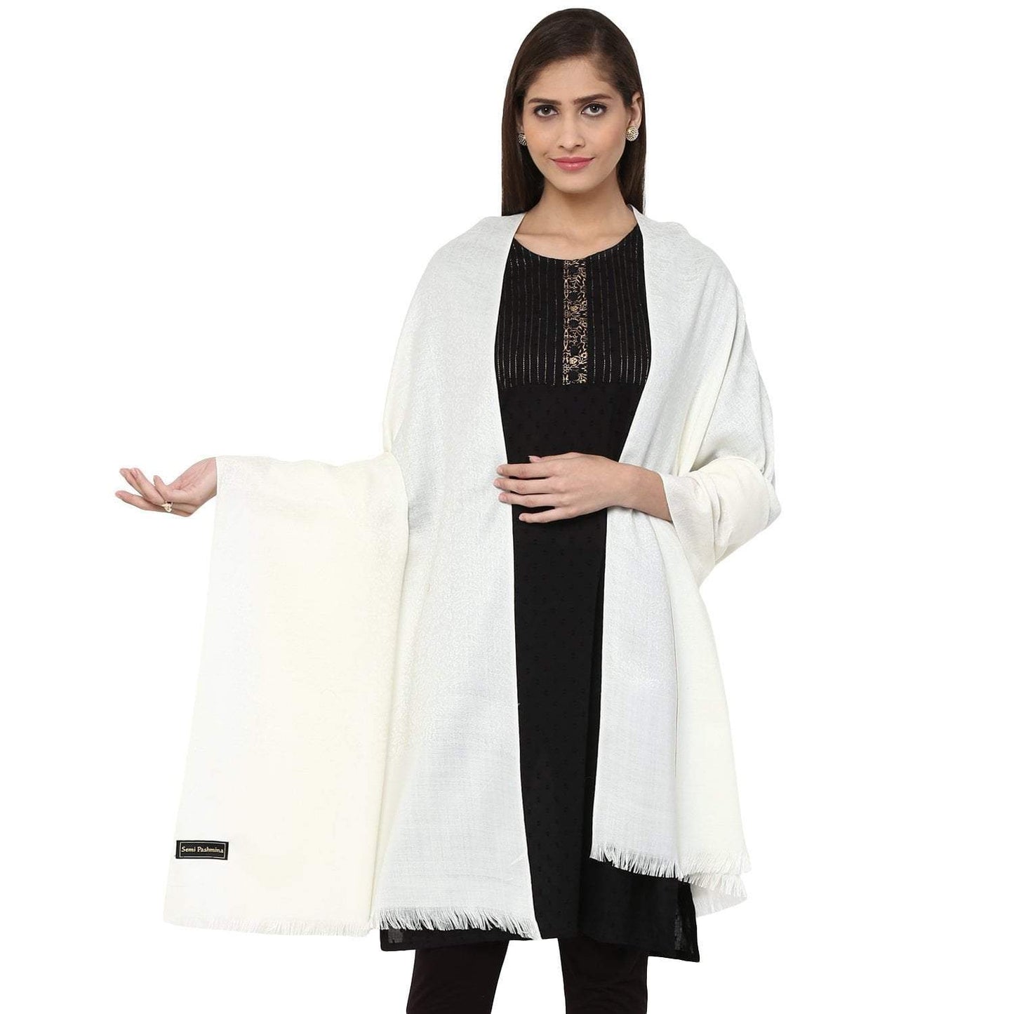 Pashtush Store Pashtush Women's Wool Shawl white Jacquard Design