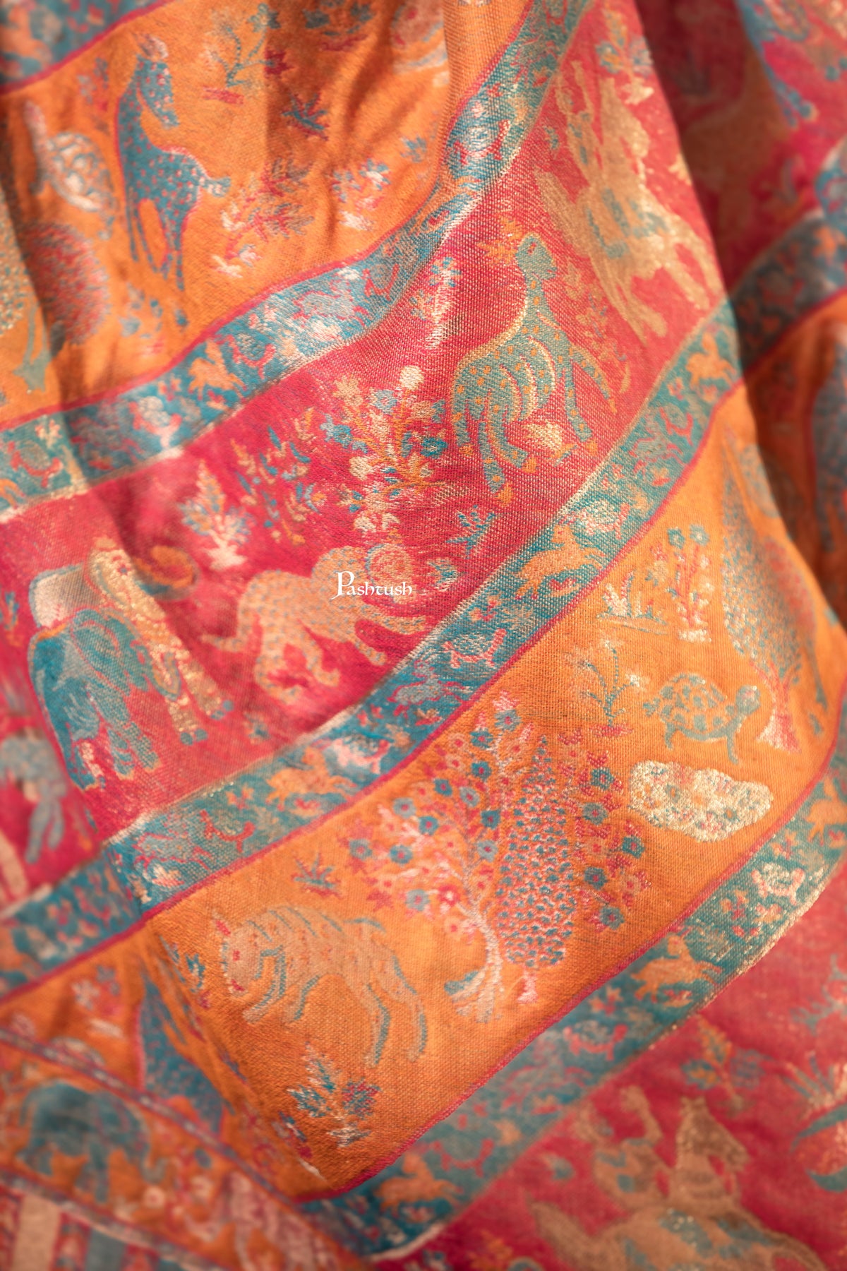 Pashtush Mens Faux Pashmina Stole, Zari Design, Multicoloured