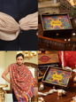 Pashtush His and Her Gift Set of Extra Fine Wool Shawls, Beige and Multicolour, Packaged in Keepsake Wooden Chester Gift Box