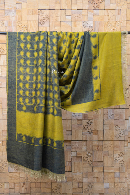 Pashtush India Womens Shawls Pashtush Womens Pure pashmina Shawl Hand-woven, Reversible Design, Grey and Kashmiri Mustard