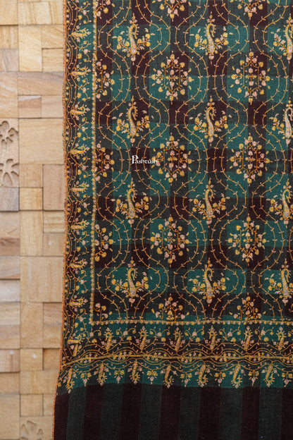 Pashtush India Womens Shawls Pashtush  Pure Pashmina Shawl, Sozni Hand Embroidery, Hand Woven Design, Black
