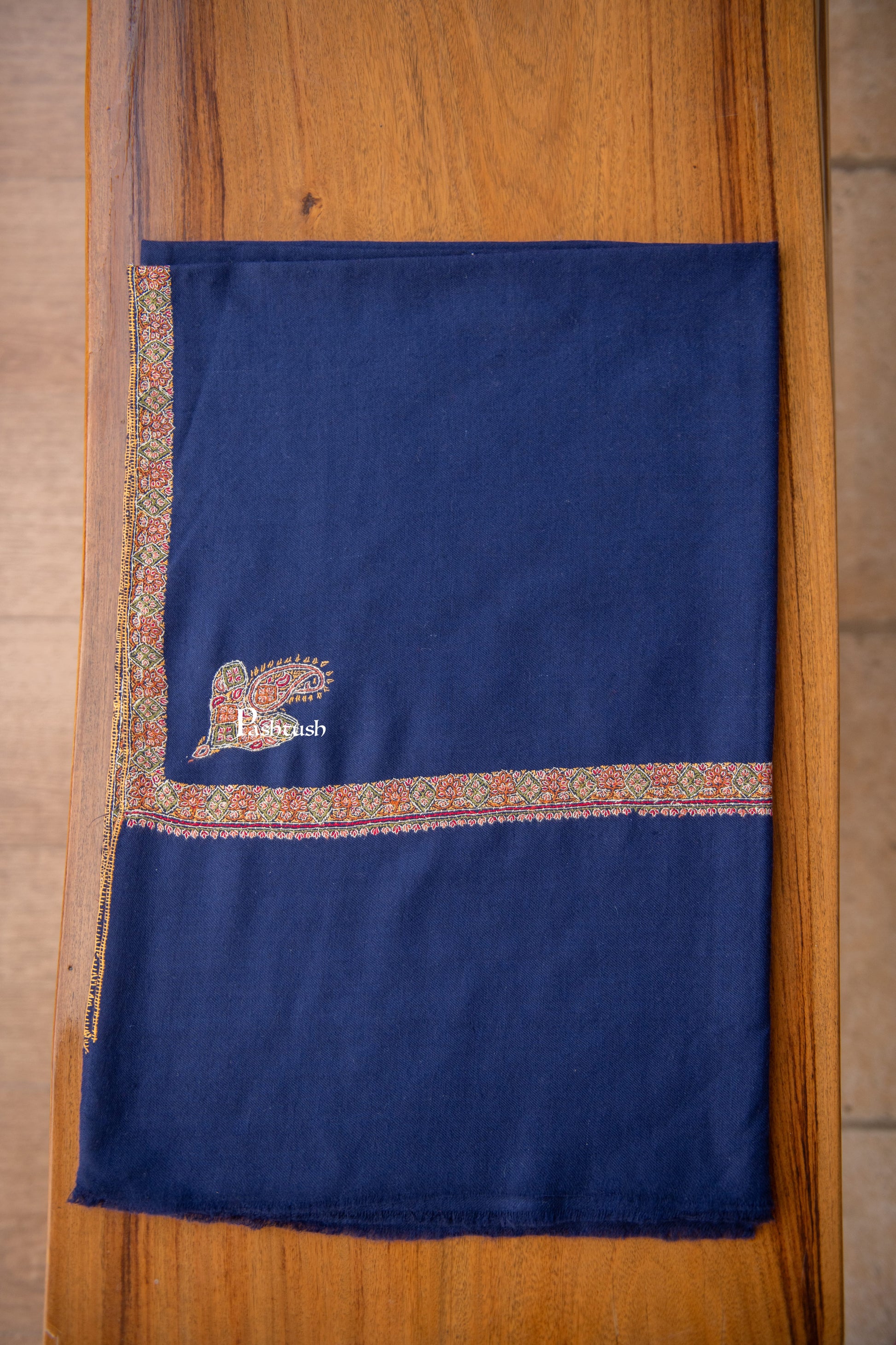 Pashtush India Womens Shawls Pashtush Womens Pure Pashmina Shawl, Navy Blue