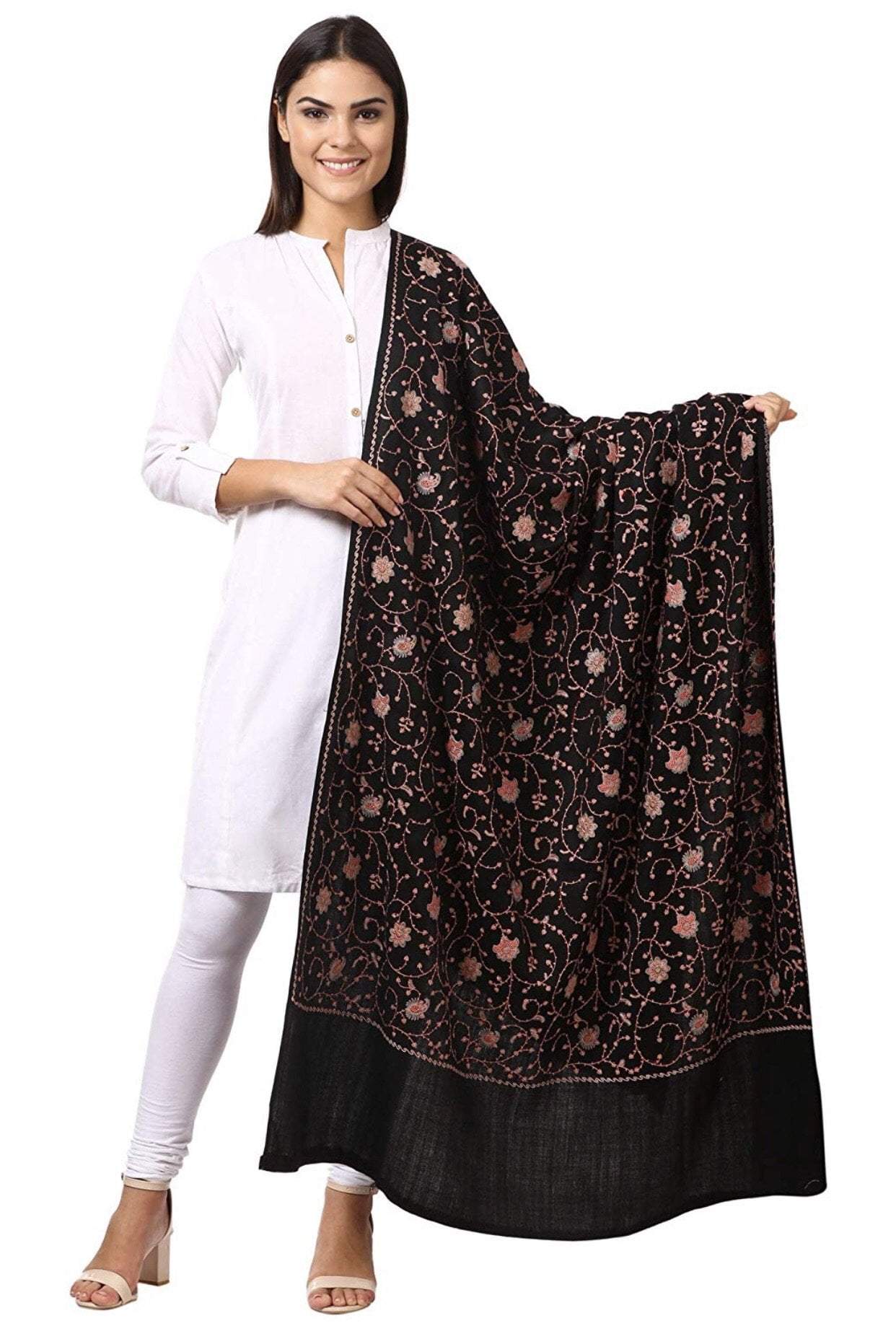 Pashtush India Shawl Pashtush Pachranga Kashmiri Embroidery Shaw in Black