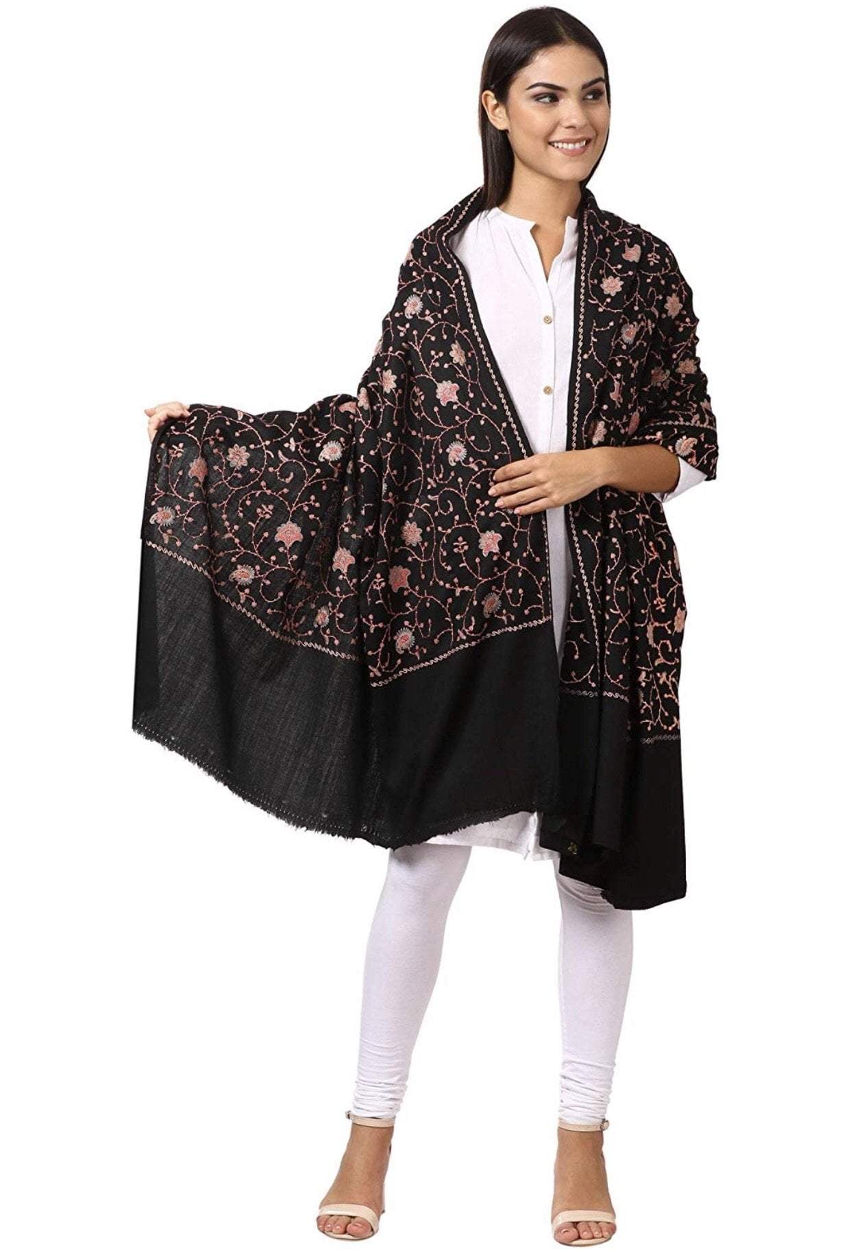 Pashtush India Shawl Pashtush Pachranga Kashmiri Embroidery Shaw in Black