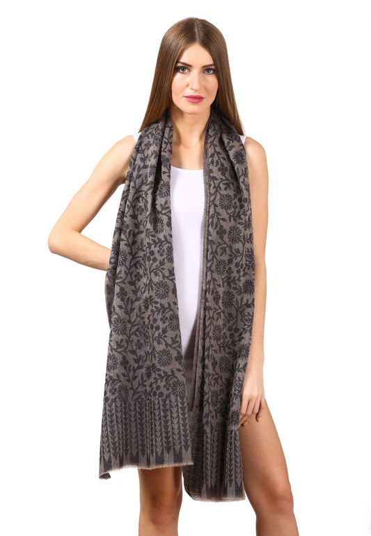 Pashtush India Scarf Women's Silk-Pashmina Reversible Floral Scarf, Soft and Warm (Navy Blue)