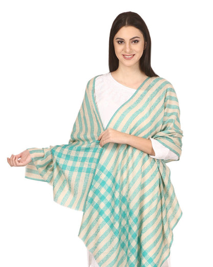 Pashtush India Stole Womens Woven Fine Wool Check Stripe Design Scarf