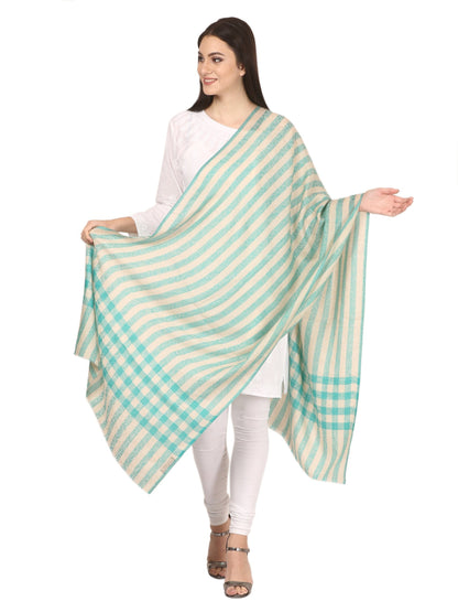 Pashtush India Stole Womens Woven Fine Wool Check Stripe Design Scarf