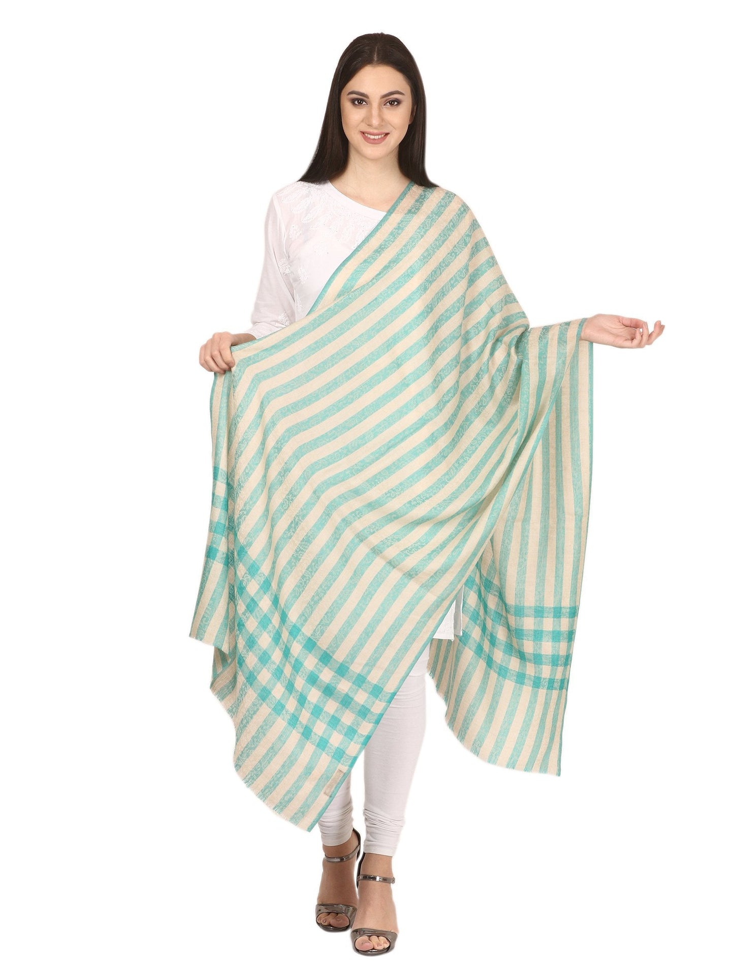 Pashtush India Stole Womens Woven Fine Wool Check Stripe Design Scarf