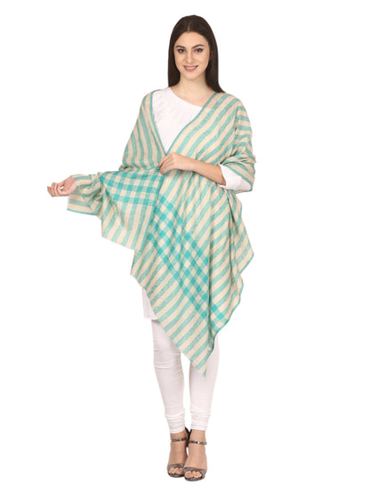 Pashtush India Stole Womens Woven Fine Wool Check Stripe Design Scarf