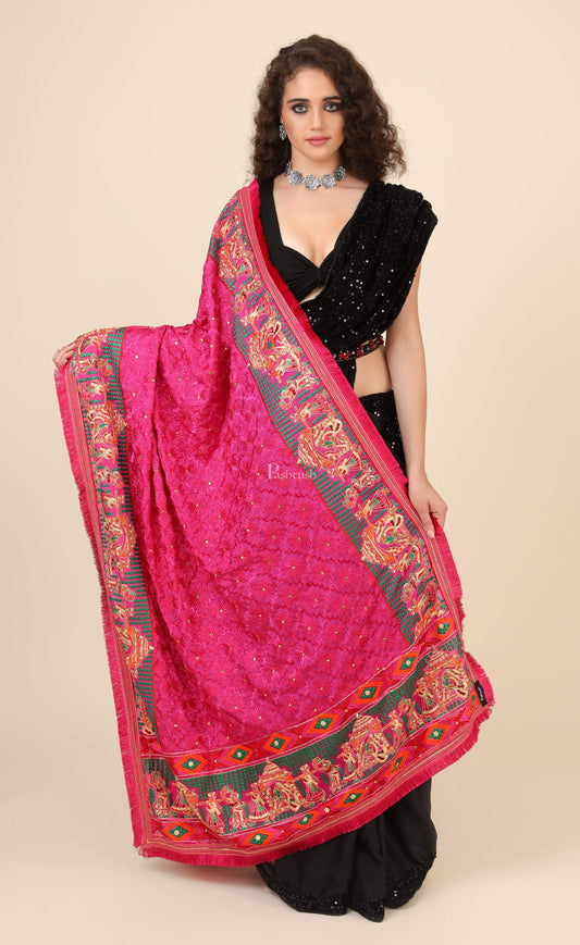 Pashtush India 114x228 Copy of Pashtush Womens Chiffon Dupatta with Multicoloured Embroidery, Phulkari