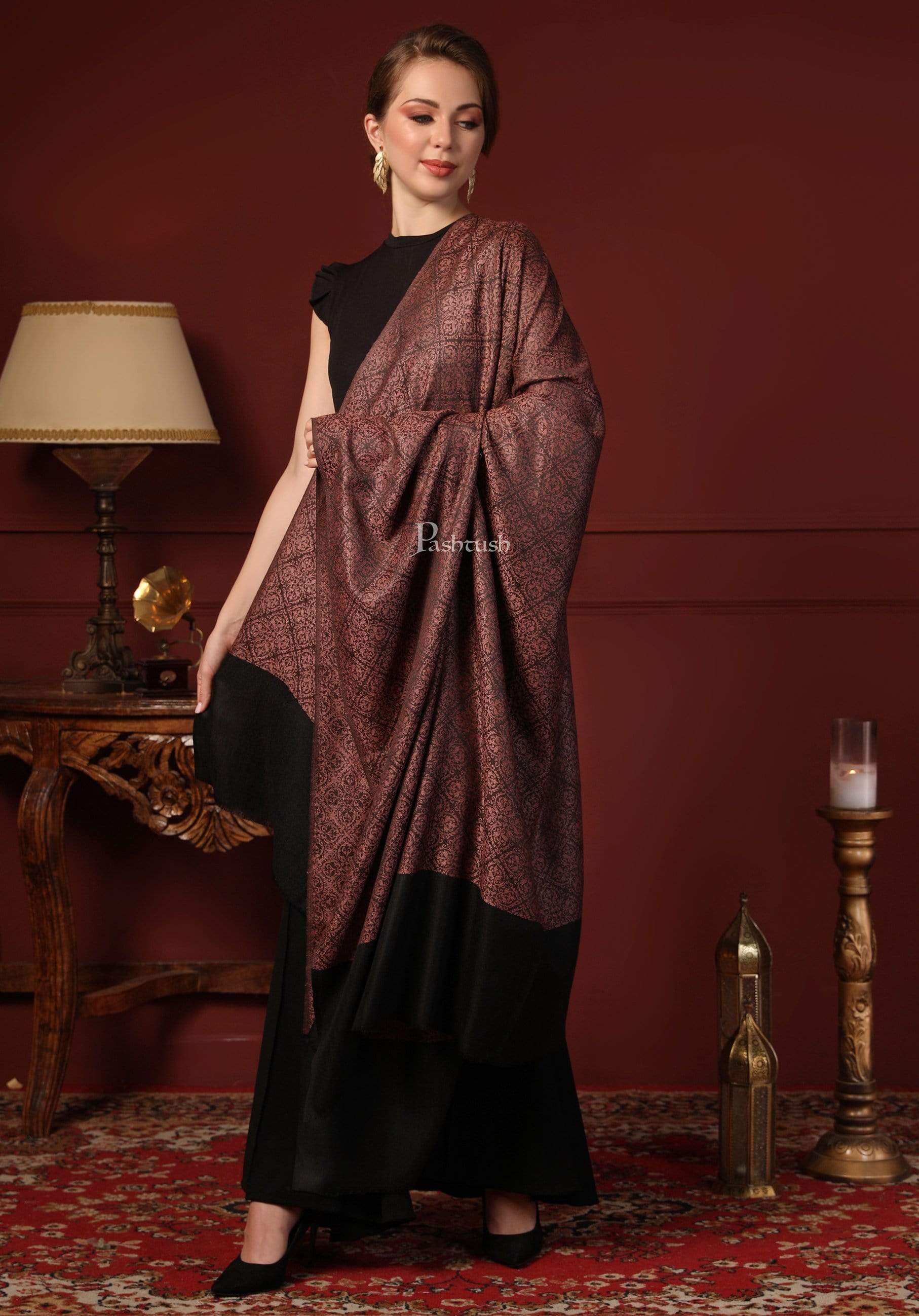 Pashtush India 114x228 Copy of Pashtush Womens Woven Paisley, Self Shawl, In Extra Soft Fine Wool, Large Wrap Size