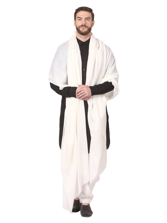 Pashtush India 127x254 Mens Blended Wool Ring Shawl, Blended Wool, light weight,white