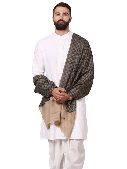 Pashtush India 70x200 Mens Pashmina Stole, Checkered Design, Extra-soft Cashmere Feel, Black