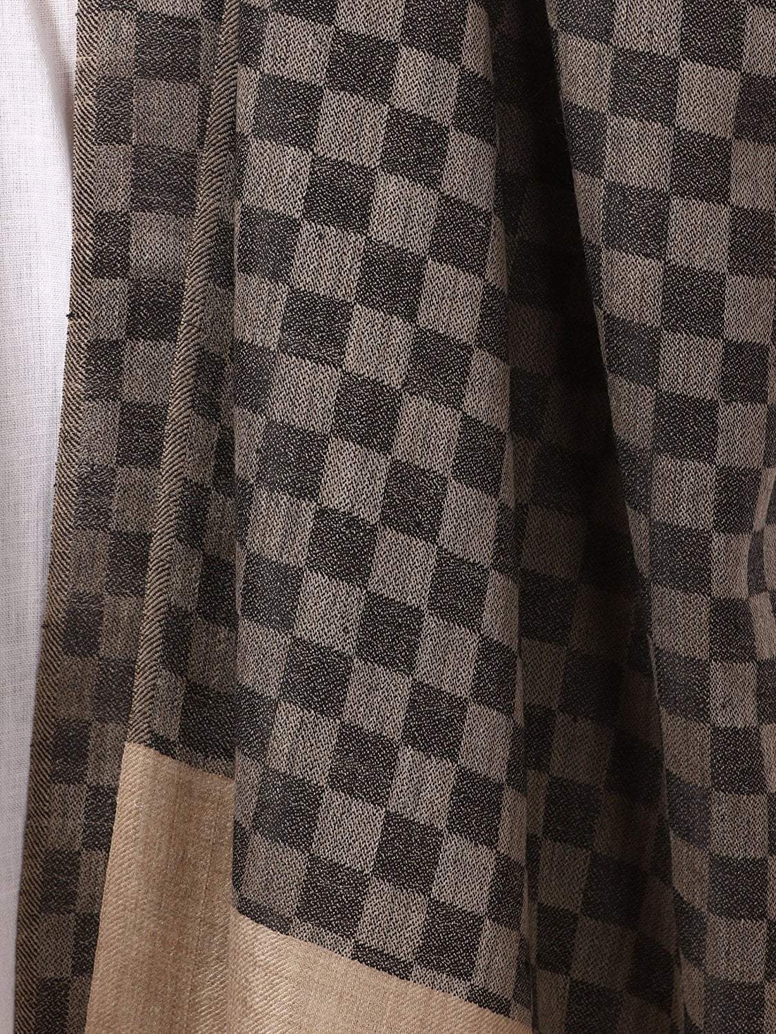 Pashtush India 70x200 Mens Pashmina Stole, Checkered Design, Extra-soft Cashmere Feel, Black