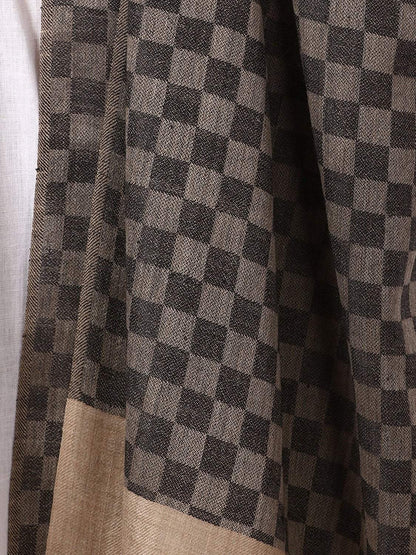 Pashtush India 70x200 Mens Pashmina Stole, Checkered Design, Extra-soft Cashmere Feel, Black