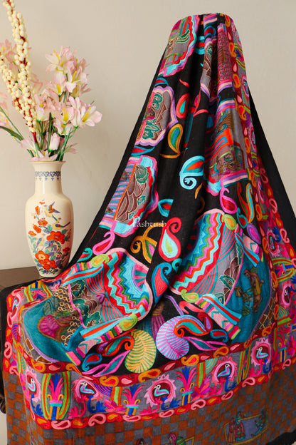 Pashtush India Womens Shawls Pashtush 100% Pure Wool with Woolmark Certificate shawl, kalamkari - Munsell Colour Pallete design, Multicolour