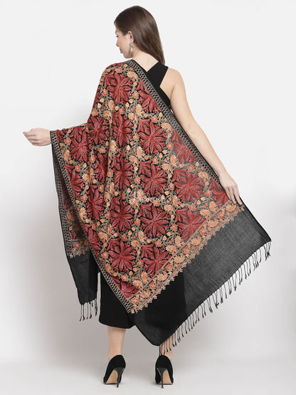 Pashtush India Womens Stoles and Scarves Scarf Pashtush Aari Embroidery Stole, Fine Wool, Black