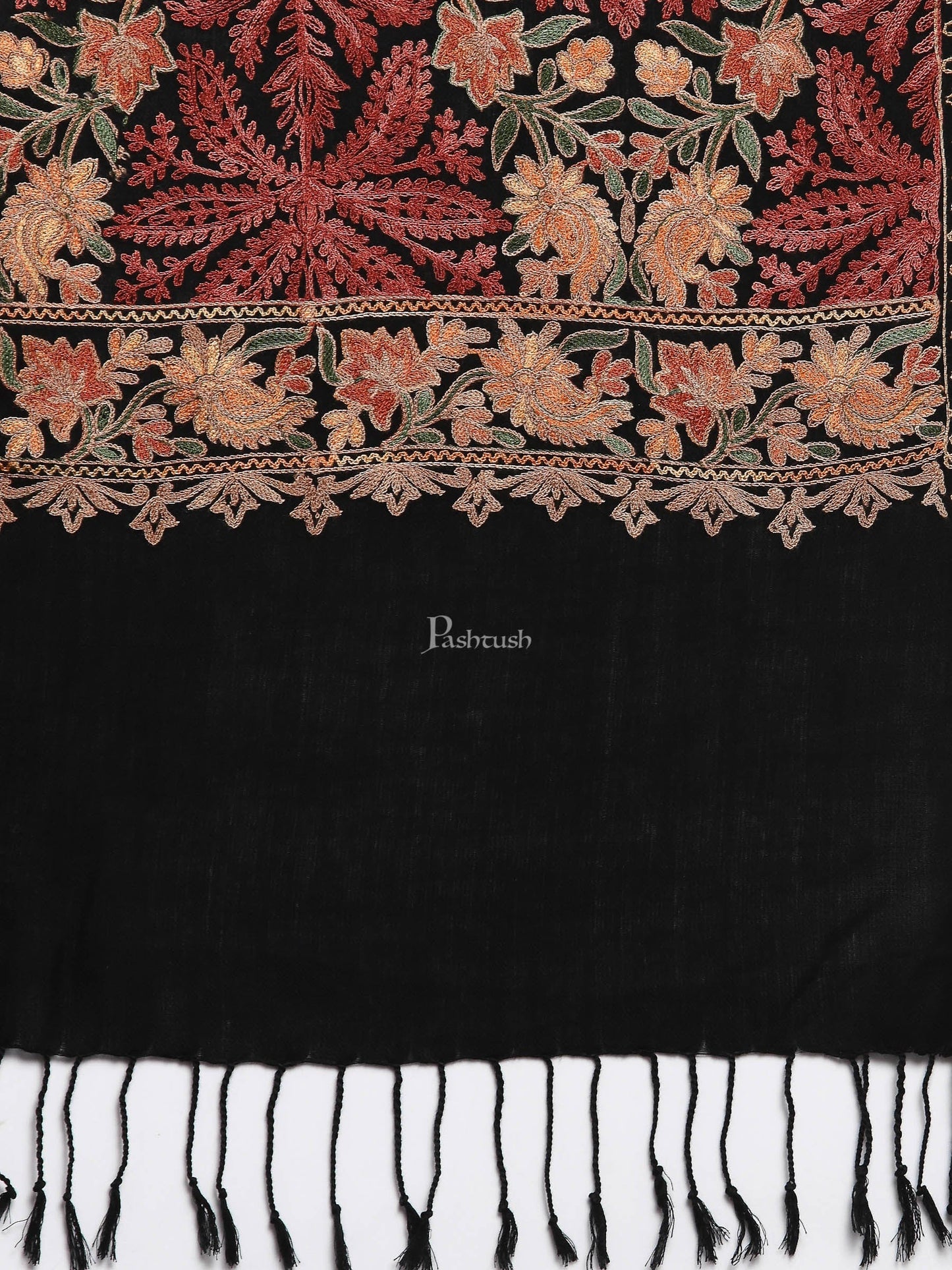 Pashtush India Womens Stoles and Scarves Scarf Pashtush Aari Embroidery Stole, Fine Wool, Black