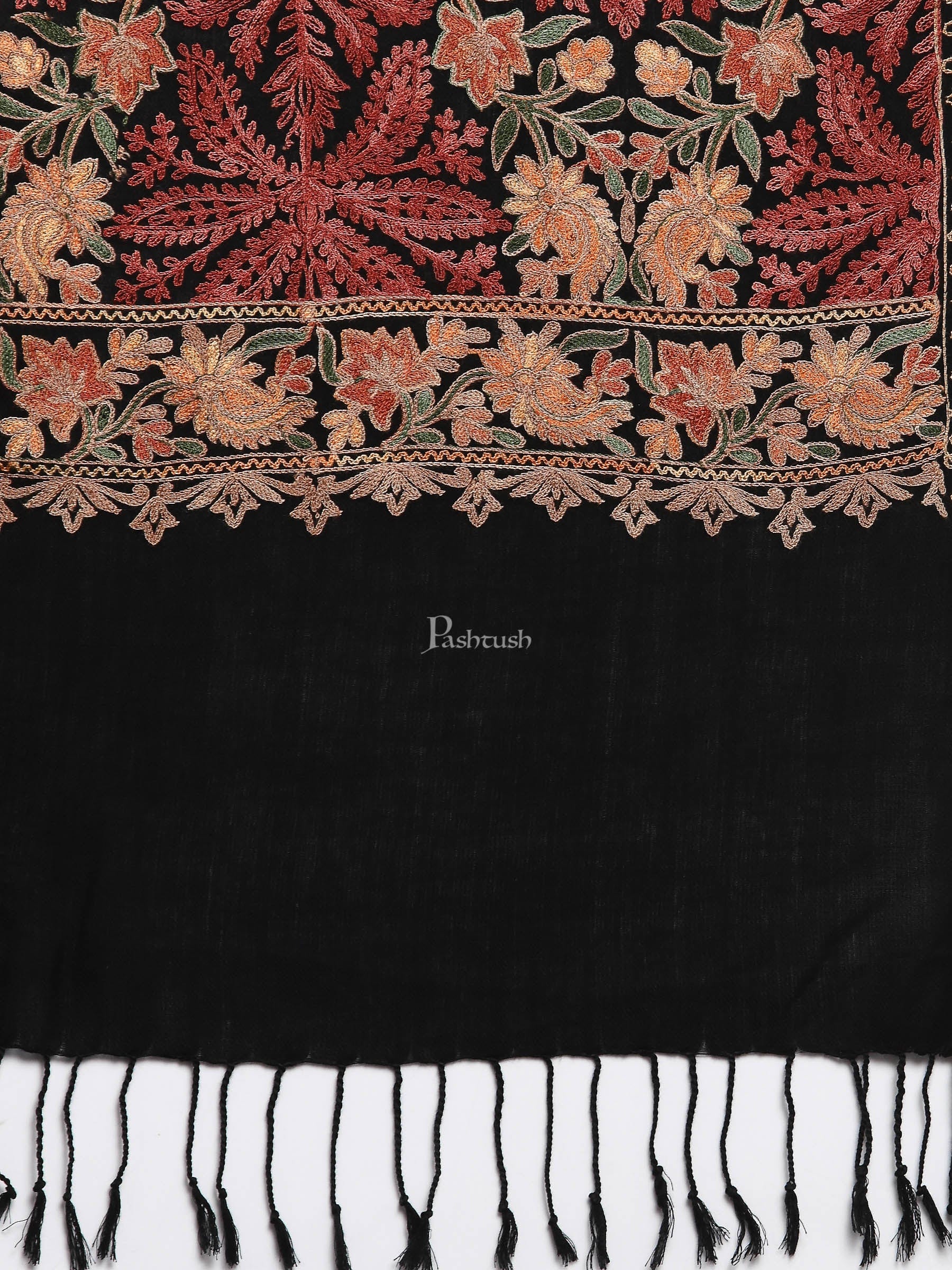 Pashtush India Womens Stoles and Scarves Scarf Pashtush Aari Embroidery Stole, Fine Wool, Black