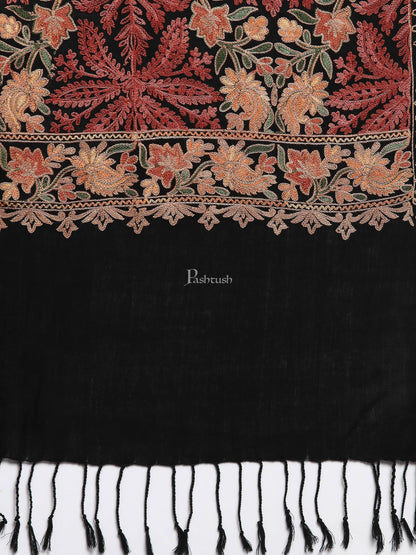 Pashtush India Womens Stoles and Scarves Scarf Pashtush Aari Embroidery Stole, Fine Wool, Black