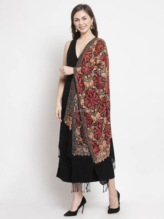 Pashtush India Womens Stoles and Scarves Scarf Pashtush Aari Embroidery Stole, Fine Wool, Black