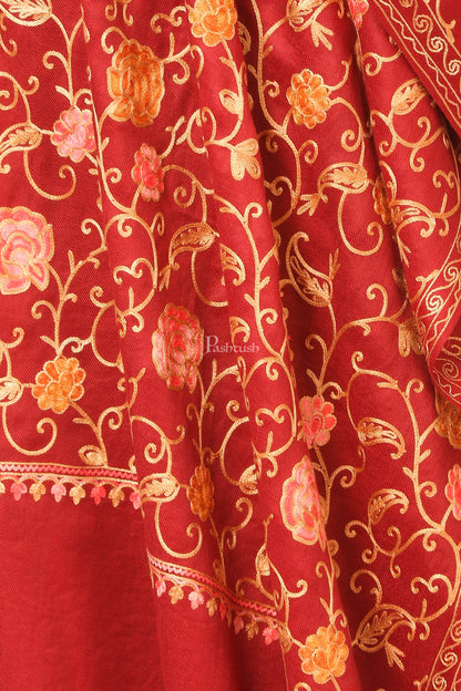 Pashtush India Womens Shawls Pashtush Aari Embroidery Stole, Fine Wool, Maroon