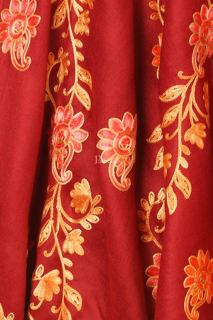 Pashtush India Womens Shawls Pashtush Aari Embroidery Stole, Fine Wool, Maroon