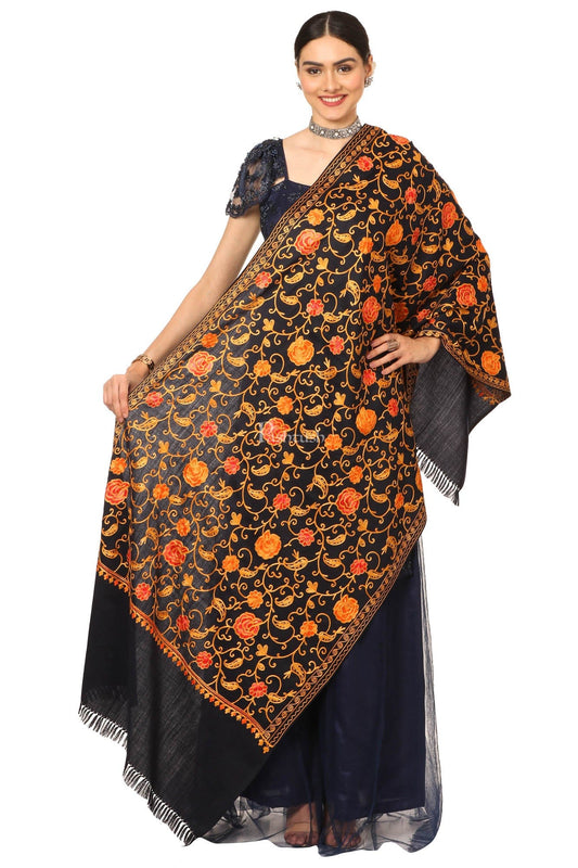 Pashtush India Womens Stoles and Scarves Scarf Pashtush Aari Embroidery, Woollen Stole