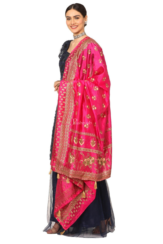 Pashtush India Womens Dupatta Pashtush Art Silk Dupatta For Women, With Golden Coloured Foil Printing, Light Weight And Bright, Pink