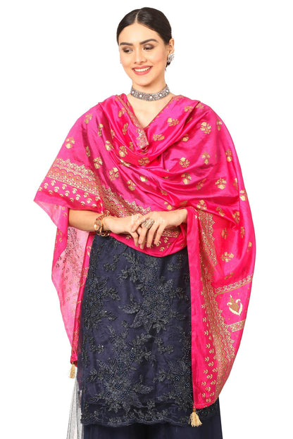 Pashtush India Womens Dupatta Pashtush Art Silk Dupatta For Women, With Golden Coloured Foil Printing, Light Weight And Bright, Pink