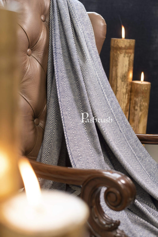 Pashtush India 127x254 Pashtush Chevron Thick and Warm Woollen Throw, Warm Blue