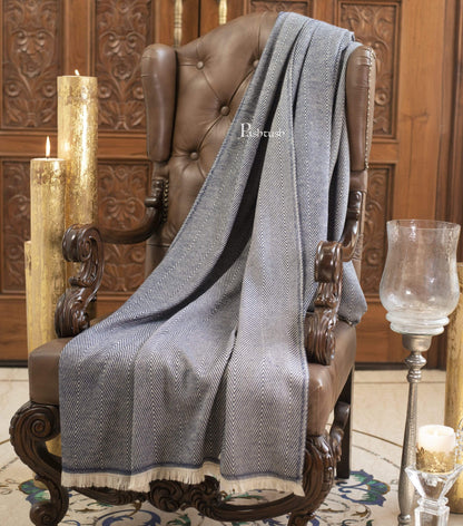 Pashtush India 127x254 Pashtush Chevron Thick and Warm Woollen Throw, Warm Blue