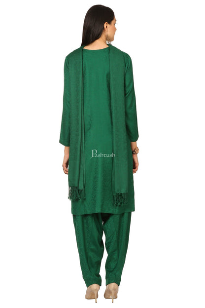 Pashtush India Womens Stoles and Scarves Scarf Pashtush Embroidery Suit, Fine Wool (Unstitched) -  Bottle Green