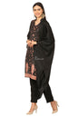 Pashtush India Womens Stoles and Scarves Scarf Pashtush Embroidery Suit, Fine Wool (Unstitched) - Rich Black