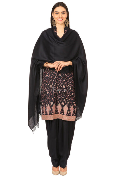 Pashtush India Womens Stoles and Scarves Scarf Pashtush Embroidery Suit, With Self Stole (Unstitched) - Midnight Blue