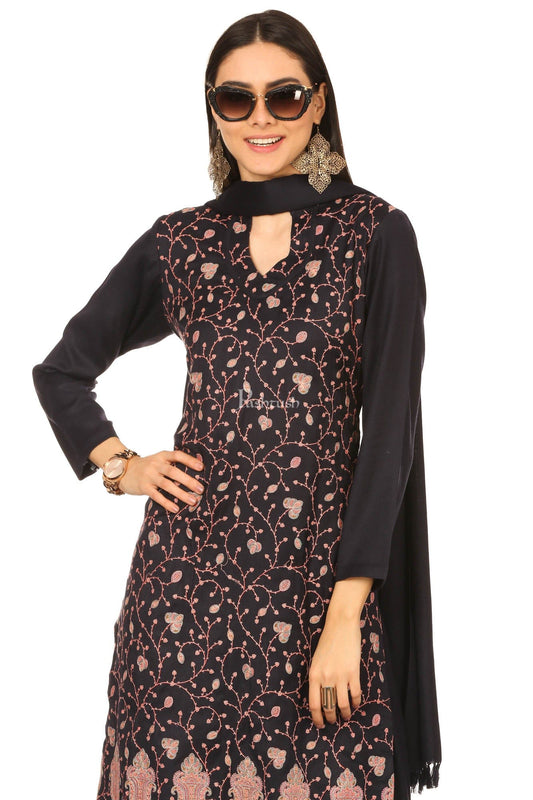 Pashtush India Womens Stoles and Scarves Scarf Pashtush Embroidery Suit, With Self Stole (Unstitched) - Midnight Blue