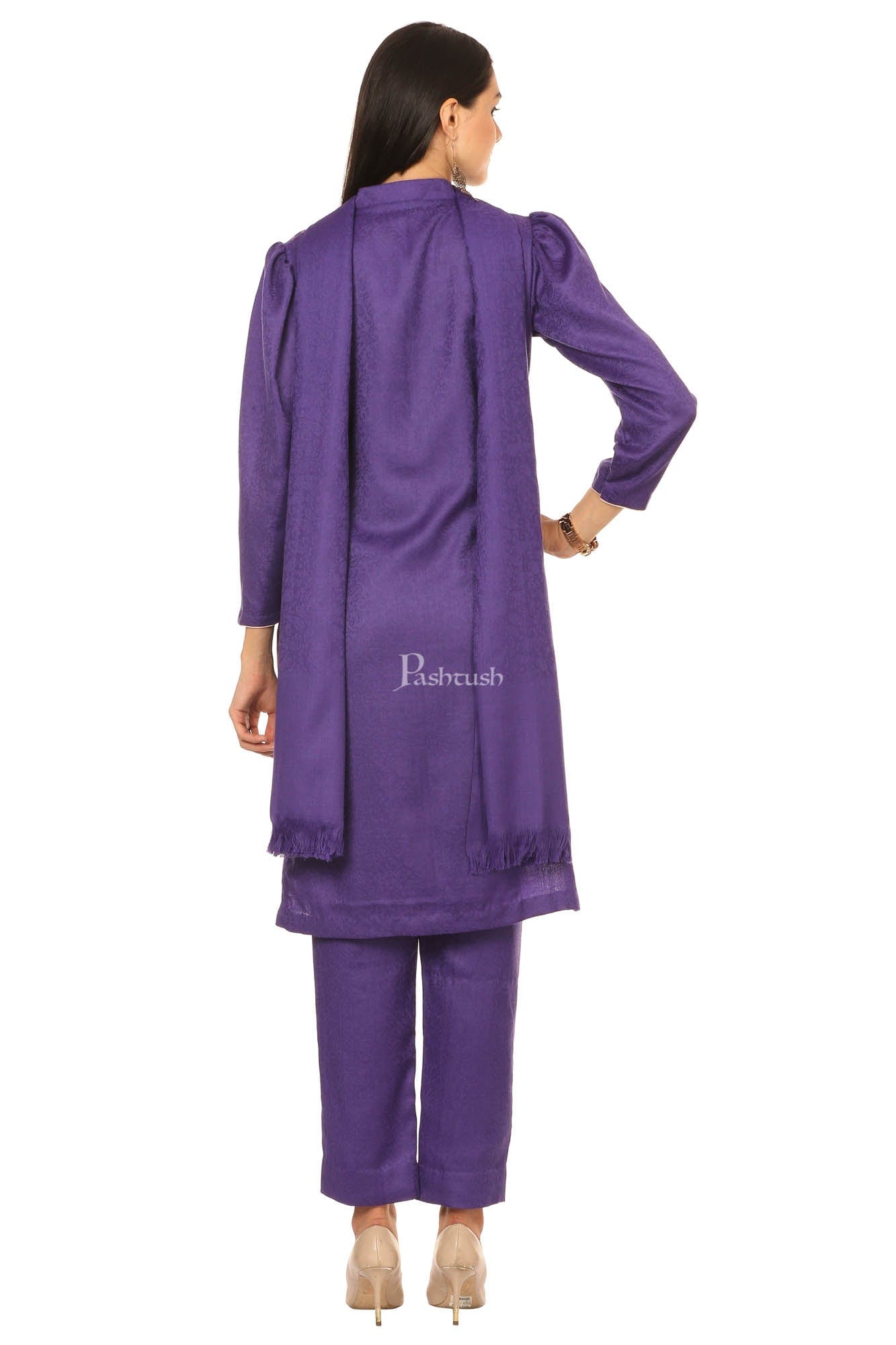 Pashtush India Womens Stoles and Scarves Scarf Pashtush Embroidery Suit, With Self Stole (Unstitched) - Purple