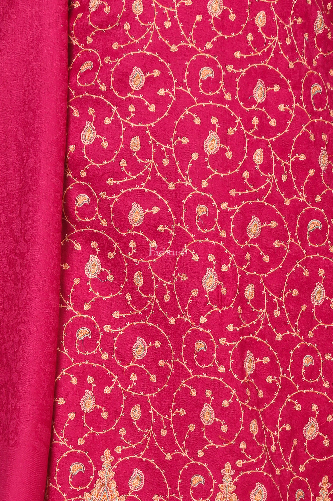Pashtush India Womens Stoles and Scarves Scarf Pashtush Embroidery, With Self Stole (Unstitched) - Rich Pink