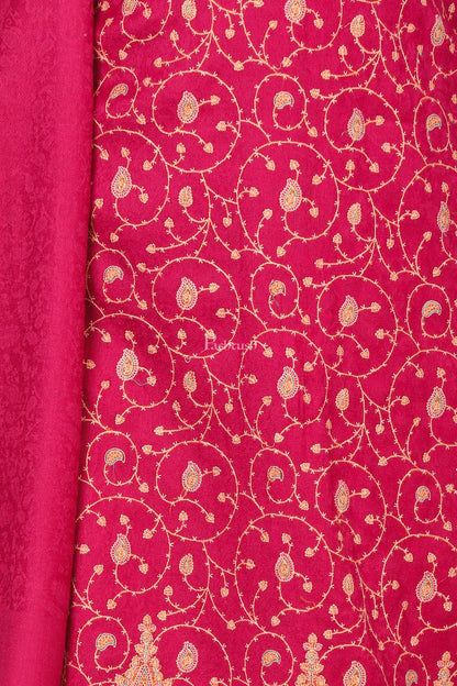 Pashtush India Womens Stoles and Scarves Scarf Pashtush Embroidery, With Self Stole (Unstitched) - Rich Pink