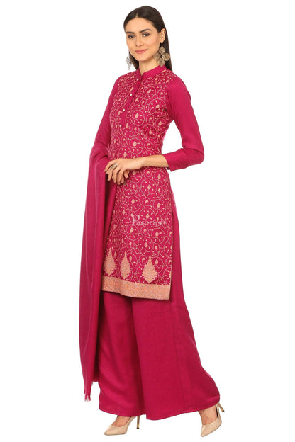 Pashtush India Womens Stoles and Scarves Scarf Pashtush Embroidery, With Self Stole (Unstitched) - Rich Pink