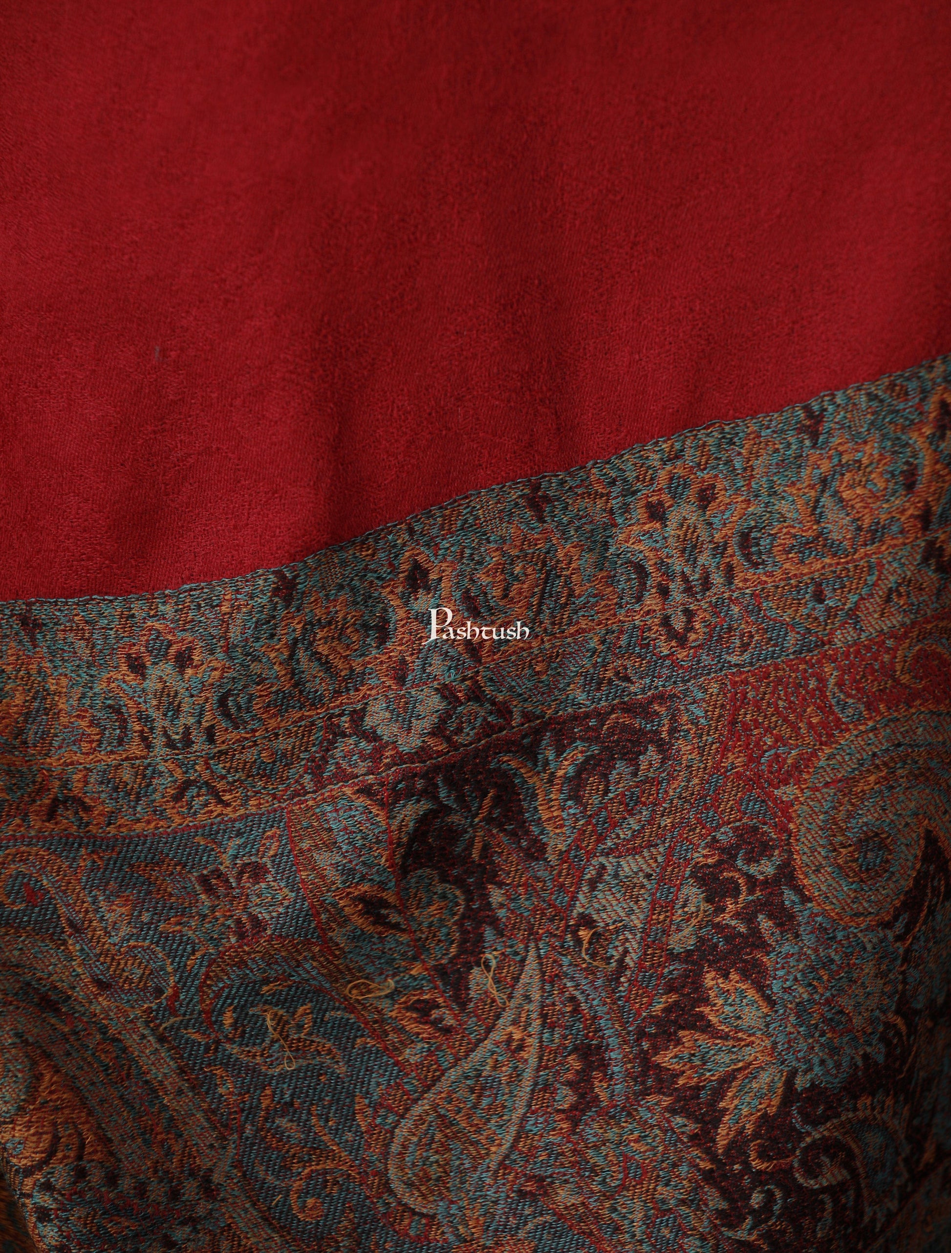 Pashtush India Womens Stoles and Scarves Scarf Pashtush Extra Fine Wool Stole, Ethnic palla Design - Maroon