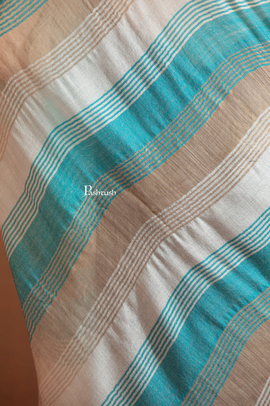 Pashtush India Womens Stoles and Scarves Scarf Pashtush  Extra Fine Wool Stole, Twilight Collection, Shimmery Weave Blue And Gold