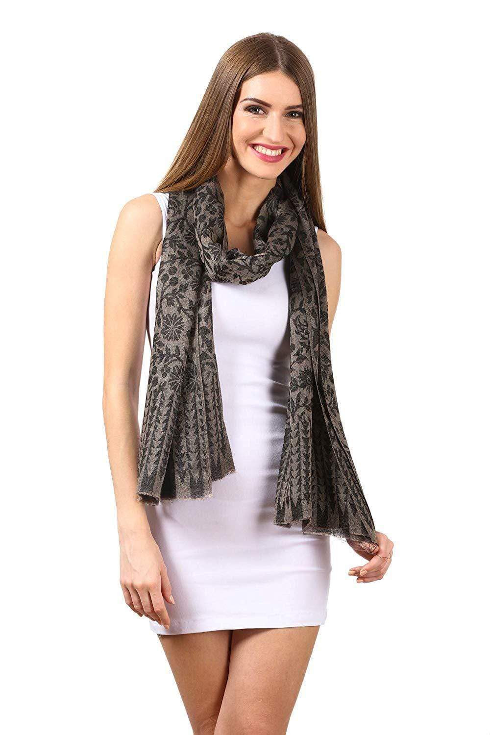 Pashtush India 70x200 Pashtush Fine Wool Luxury Floral Design Scarf, Pashmina handfeel Blended Stole.