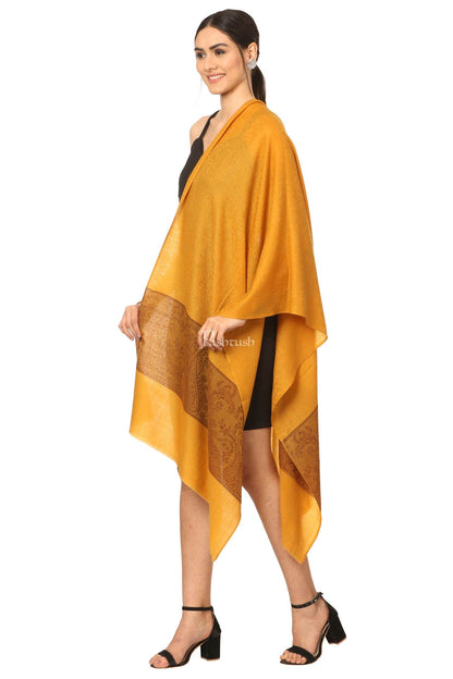 Pashtush India Womens Stoles and Scarves Scarf Pashtush Fine Wool Luxury Paisley Design Scarf, Stole, Weaving Design - Mustard