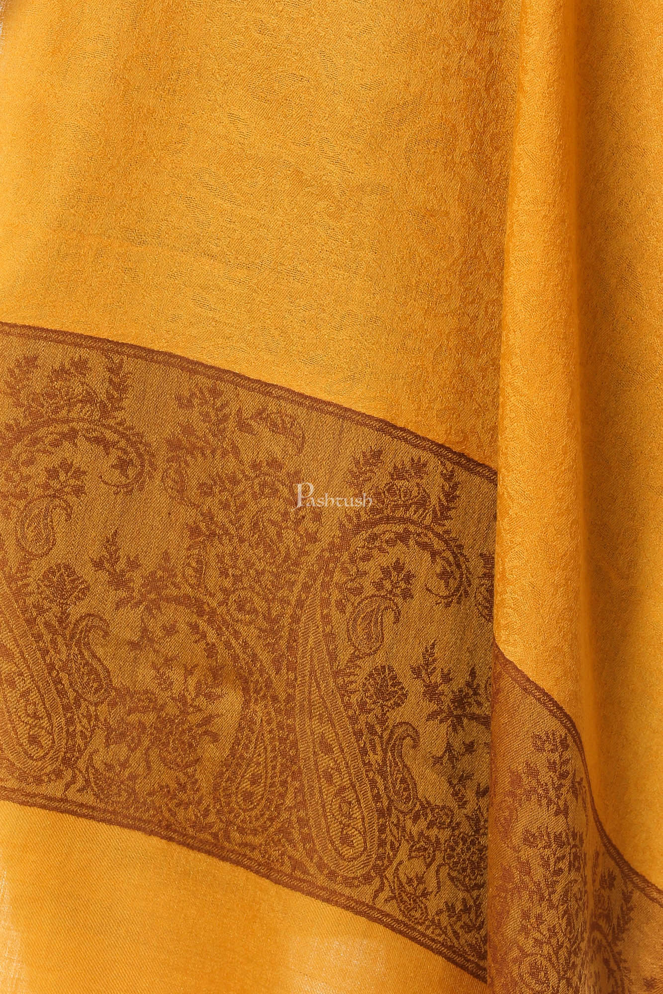 Pashtush India Womens Stoles and Scarves Scarf Pashtush Fine Wool Luxury Paisley Design Scarf, Stole, Weaving Design - Mustard