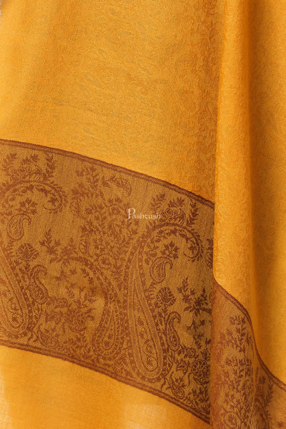 Pashtush India Womens Stoles and Scarves Scarf Pashtush Fine Wool Luxury Paisley Design Scarf, Stole, Weaving Design - Mustard