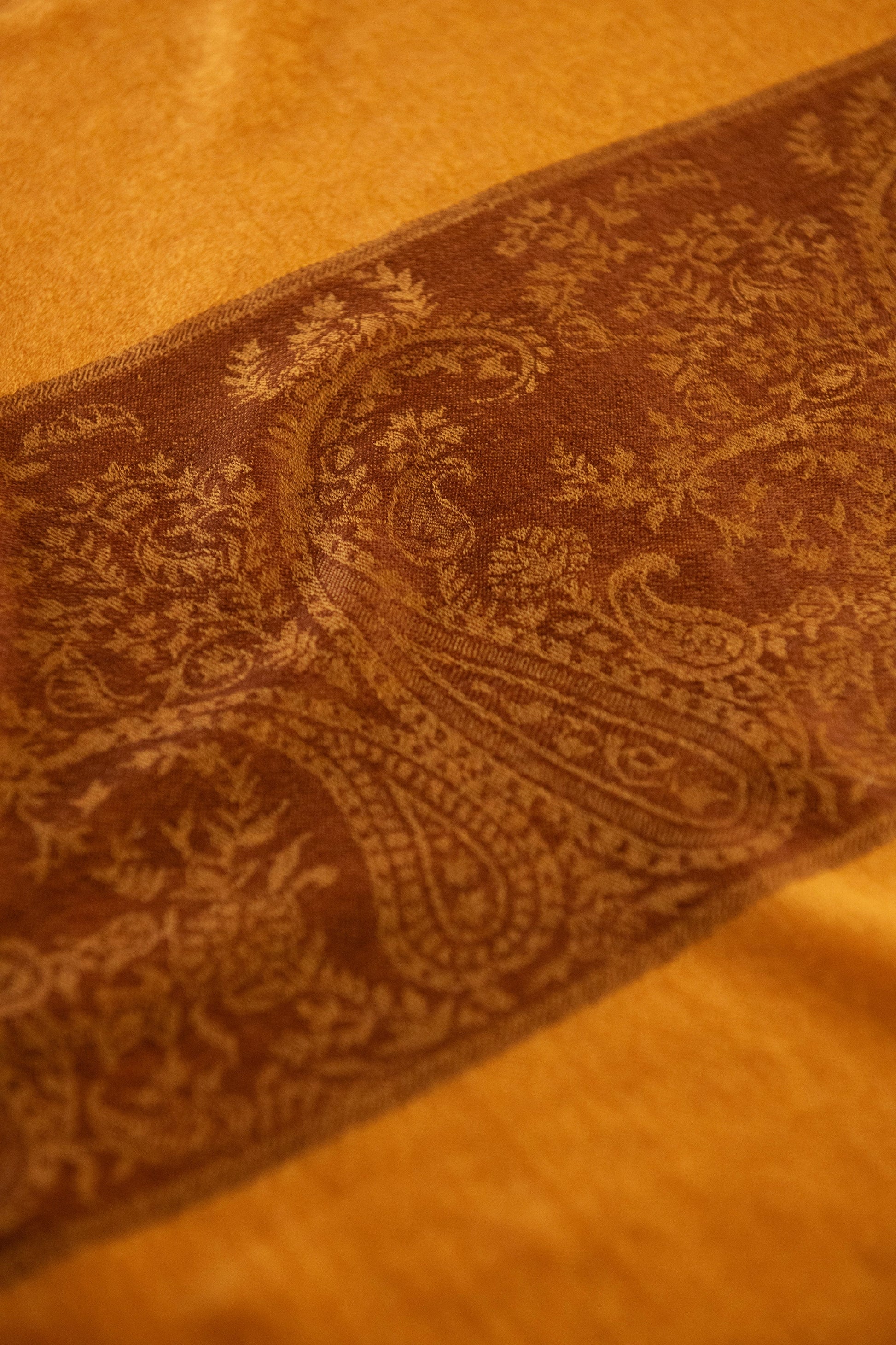 Pashtush India Womens Stoles and Scarves Scarf Pashtush Fine Wool Luxury Paisley Design Scarf, Stole, Weaving Design - Mustard